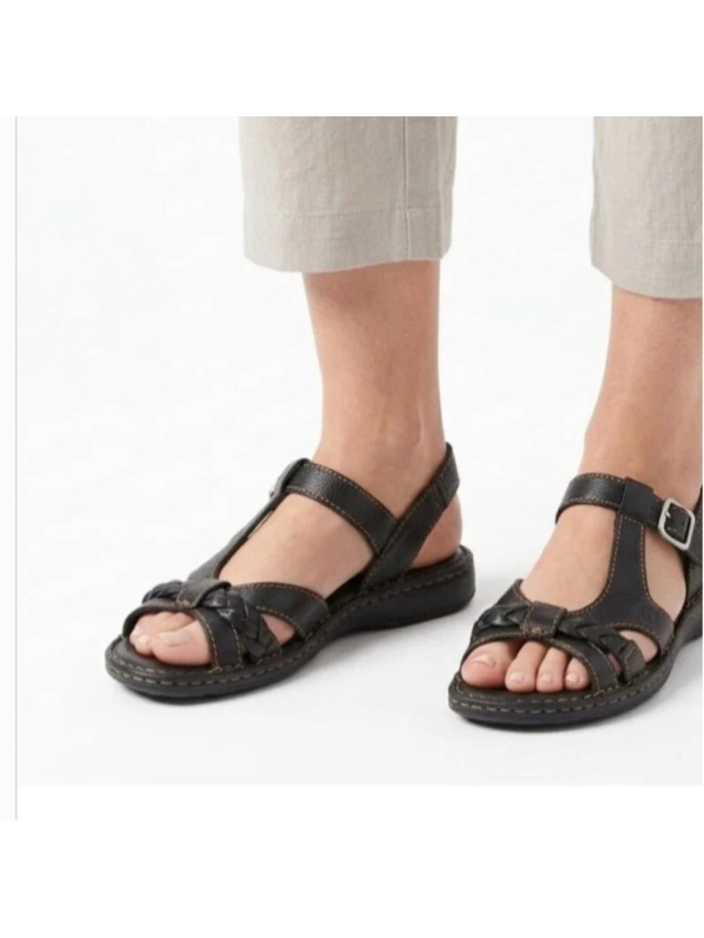 Born Enga Sandals Size 8 Black Sling Back strappy braided slingback